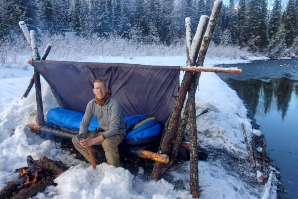 HOT ROCKS in my Bushcraft Cot – Winter Camping in Alaska with a Survival Shelter