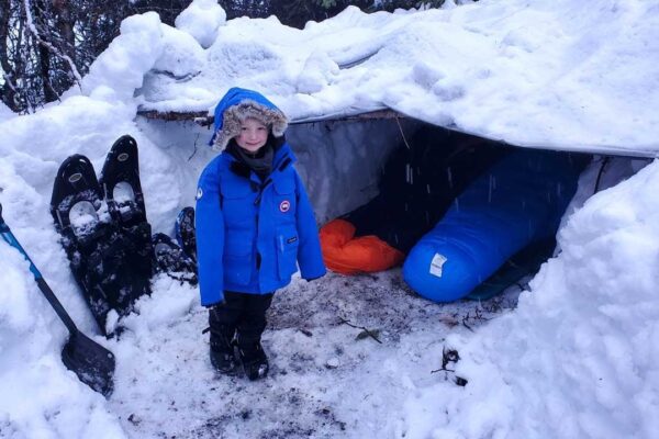 Survival Shelter Winter Camping in Blizzard – Deep Snow Camping in Alaska